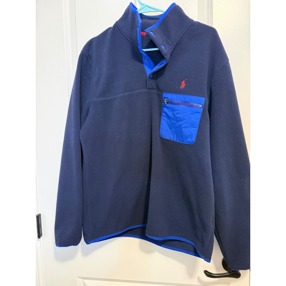 Polo Ralph Lauren Mens Fleece Pullover Navy Blue 1/4 Snap Mock Neck Jacket M